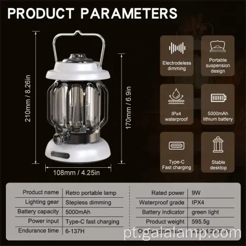 Lanterna LED de aparência clássica para uso ao ar livre